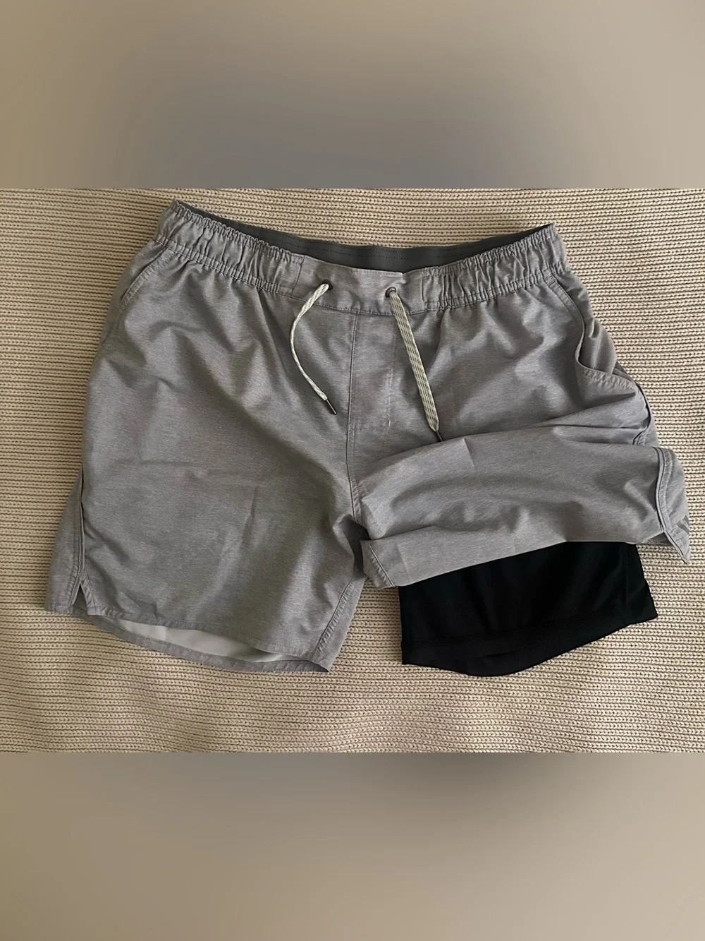 Vuori Men's Grey Athletic 2-in-1 Shorts with Black Liner